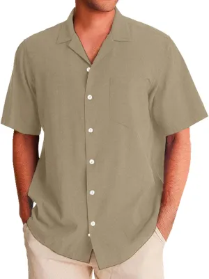Mens Resort Wear 2025 Button Down Shirt Short Sleeve Breathable Lightweigh Casual Loose Solid Color Shirts with Pocket
