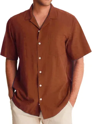 Mens Resort Wear 2025 Button Down Shirt Short Sleeve Breathable Lightweigh Casual Loose Solid Color Shirts with Pocket