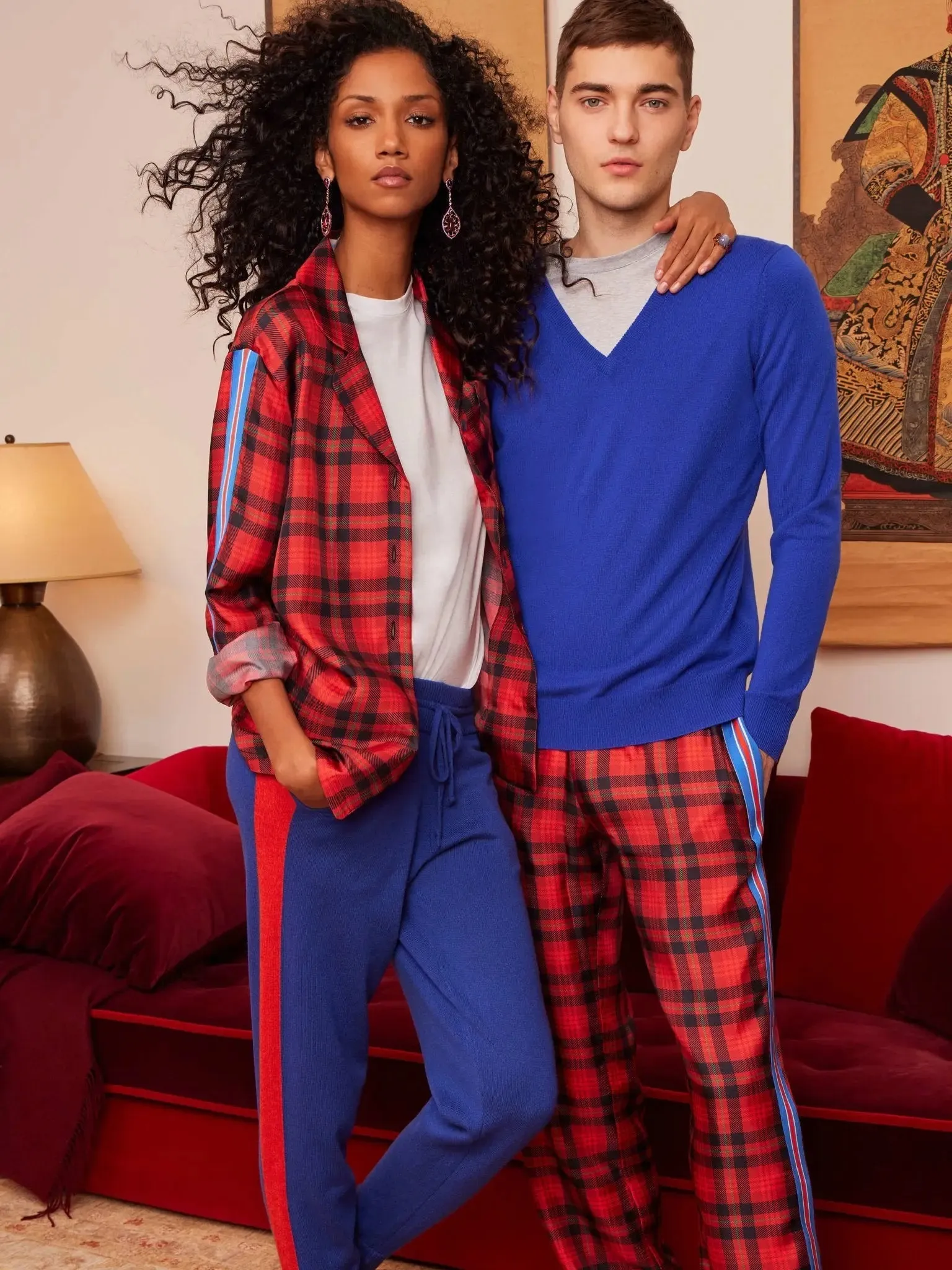 Men’s Royal Stewart Tartan Silk Pajama Pant With Stripe