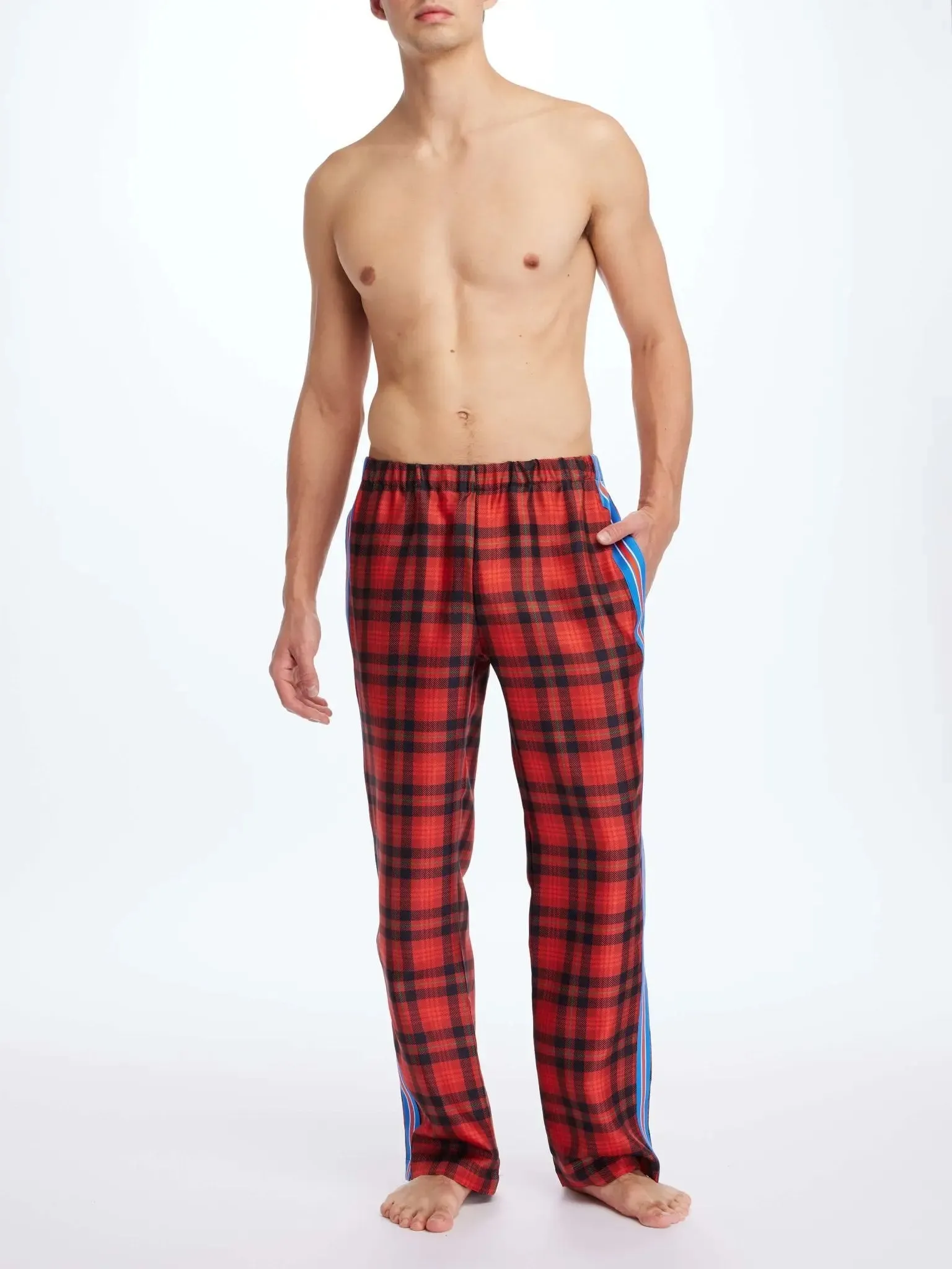 Men’s Royal Stewart Tartan Silk Pajama Pant With Stripe