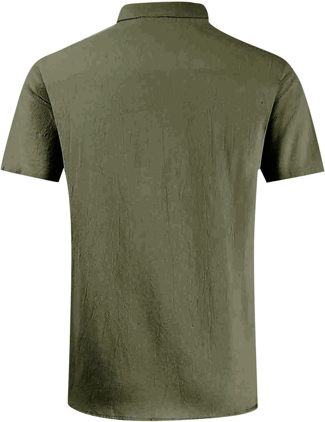 Mens Short Sleeve Shirt Button Down Cotton Linen Lightweight Shirts Summer Casual Spread Collar Beach Tops with Pockets