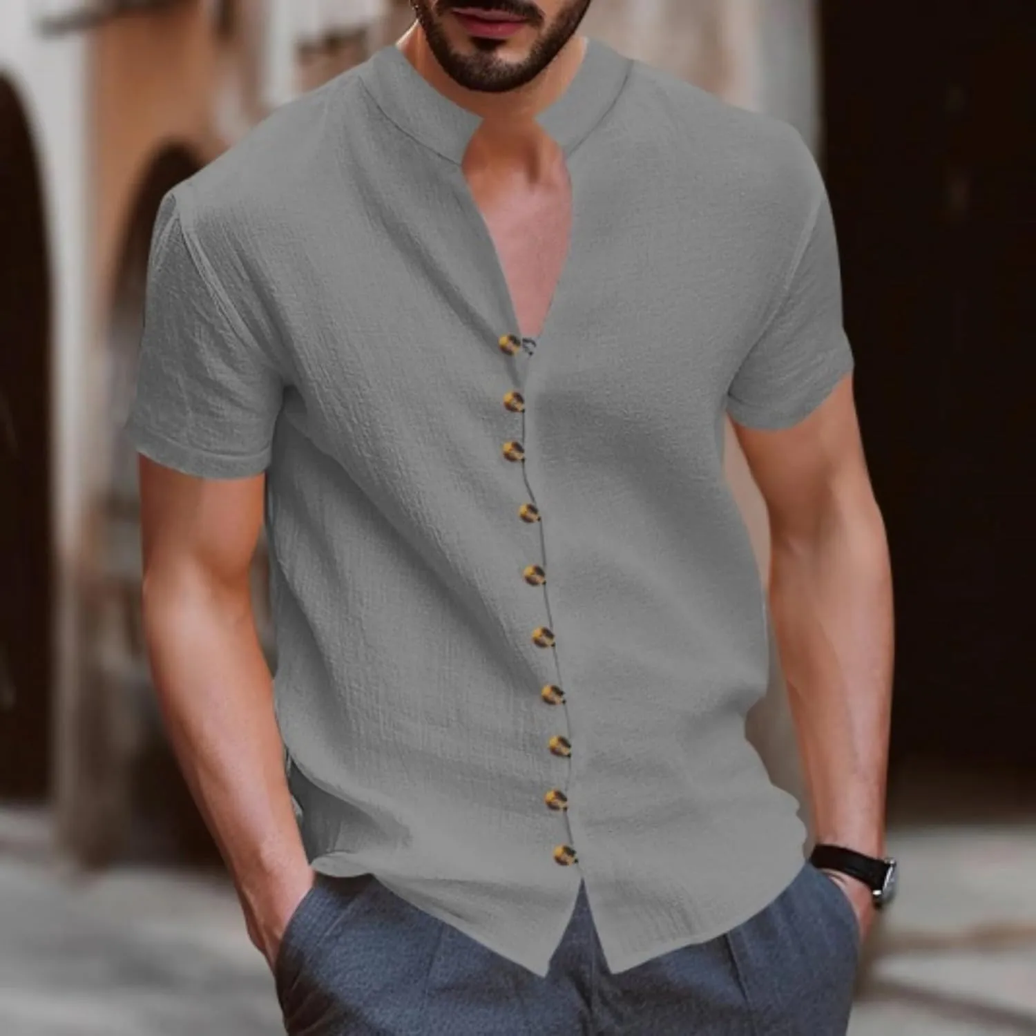 Men's Short Sleeve Shirts Casual Dress Button Down Shirt Plus Size Summer Business Fashion Work Tees
