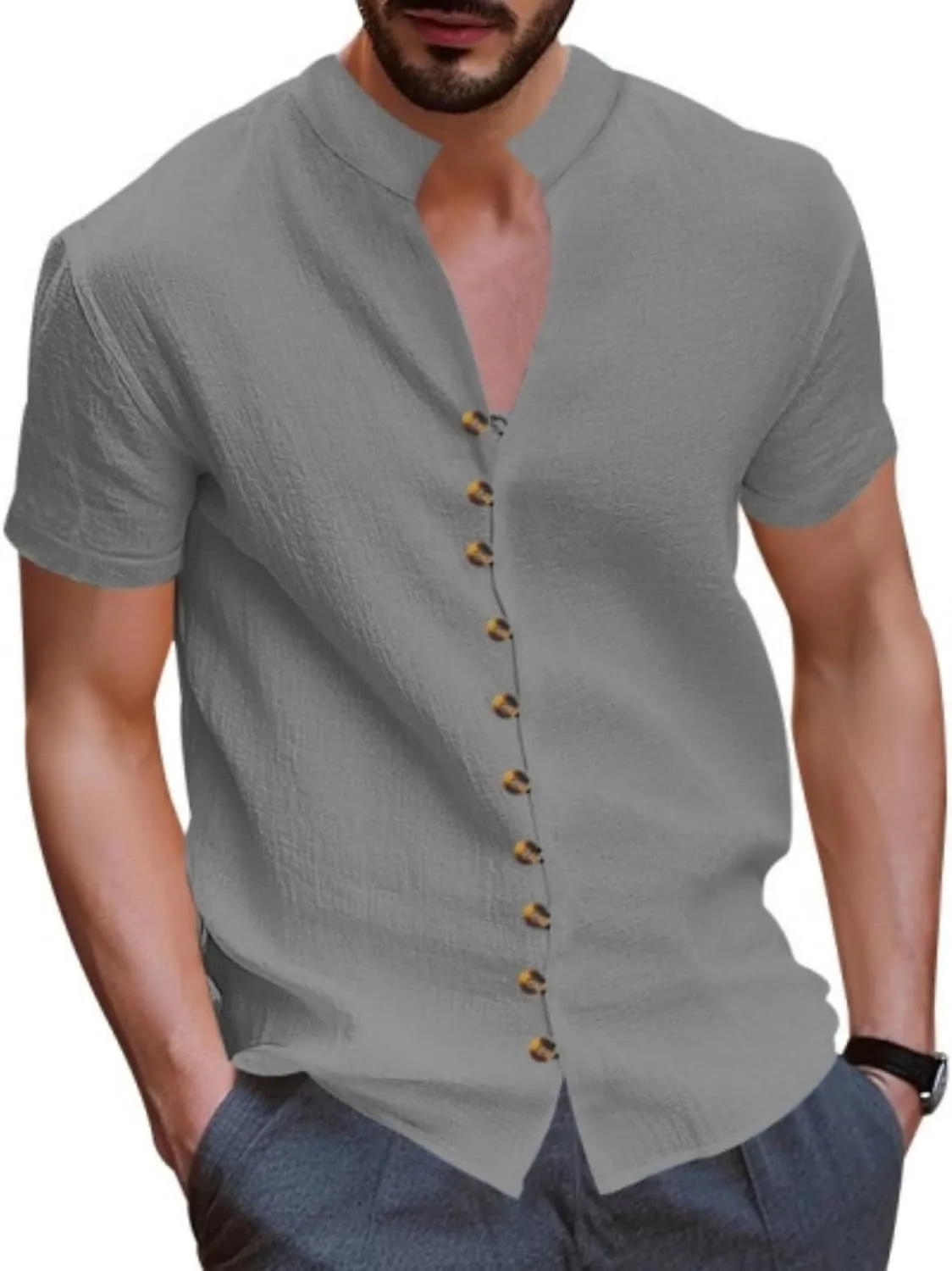 Men's Short Sleeve Shirts Casual Dress Button Down Shirt Plus Size Summer Business Fashion Work Tees
