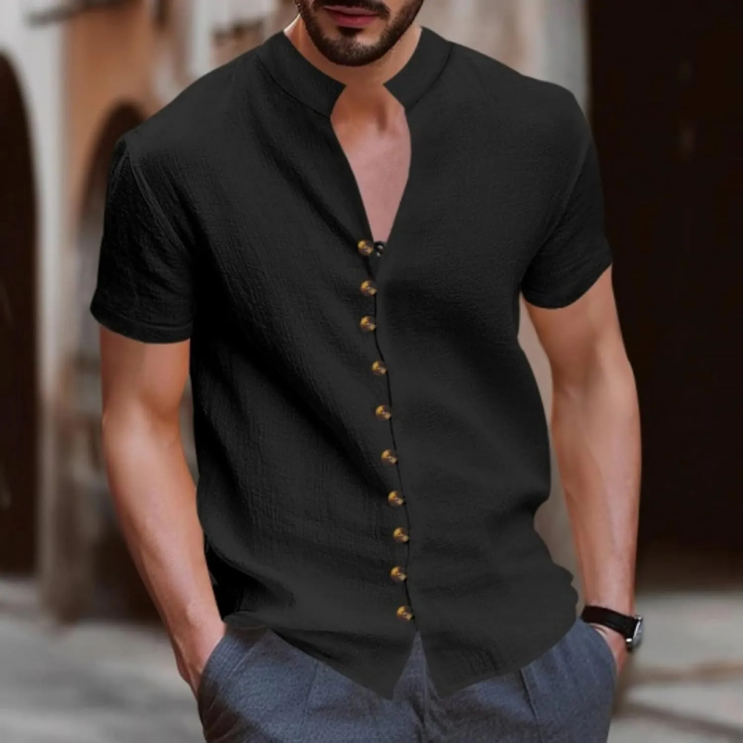 Men's Short Sleeve Shirts Casual Dress Button Down Shirt Plus Size Summer Business Fashion Work Tees