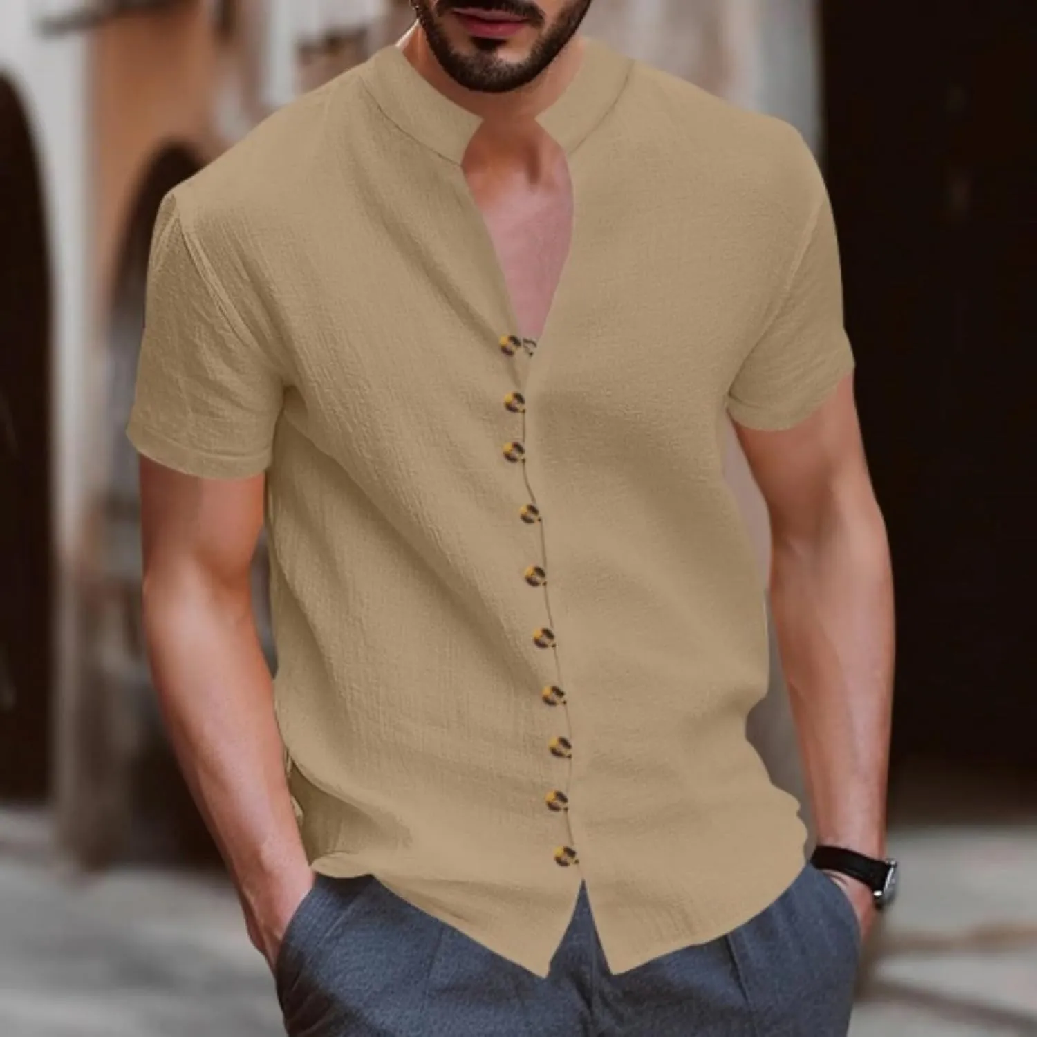 Men's Short Sleeve Shirts Casual Dress Button Down Shirt Plus Size Summer Business Fashion Work Tees