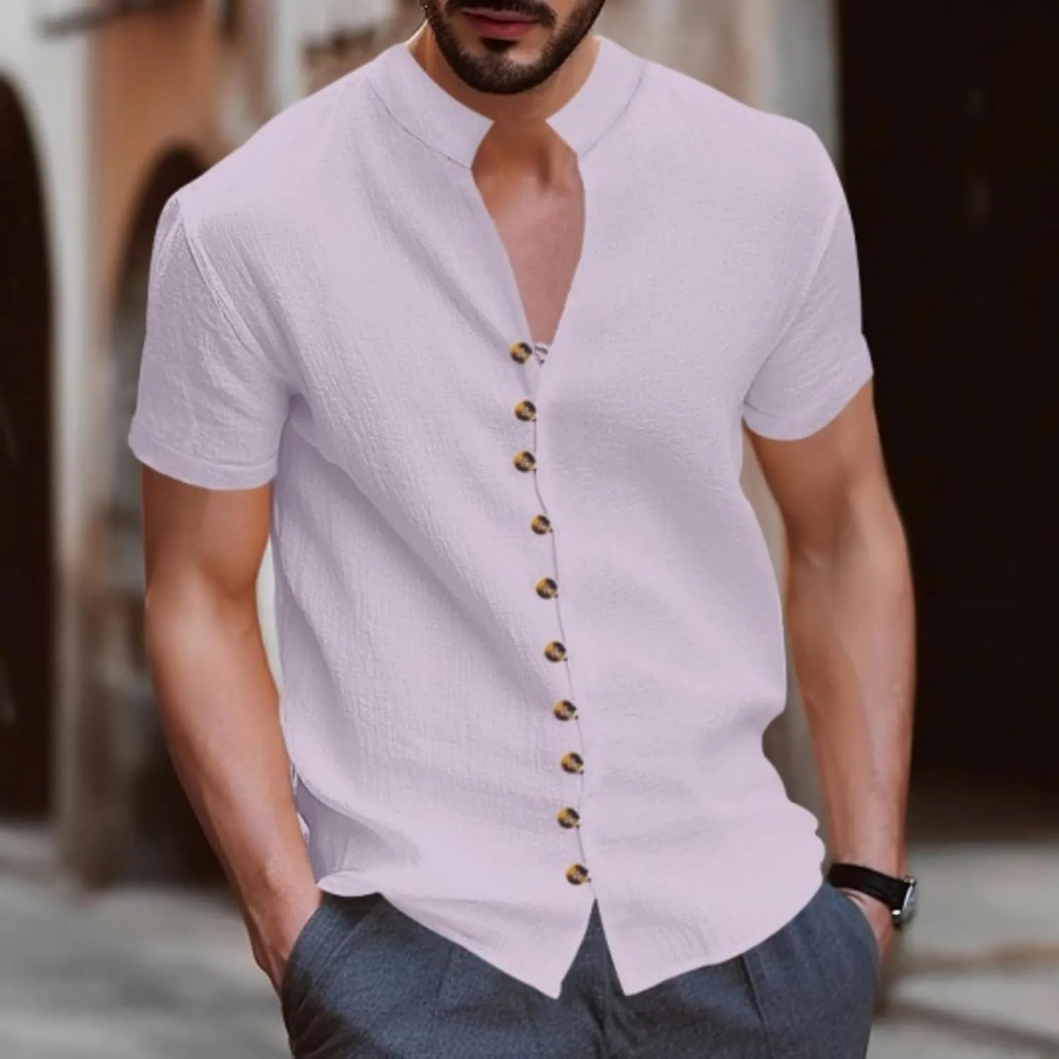 Men's Short Sleeve Shirts Casual Dress Button Down Shirt Plus Size Summer Business Fashion Work Tees