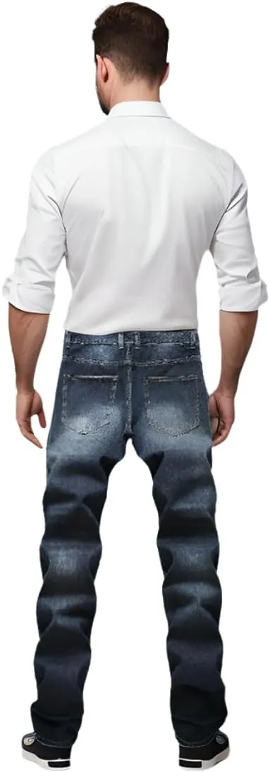 Men's Slim-fit Stretch Denim Jeans Featuring a Ripped Stretch Regular Pants