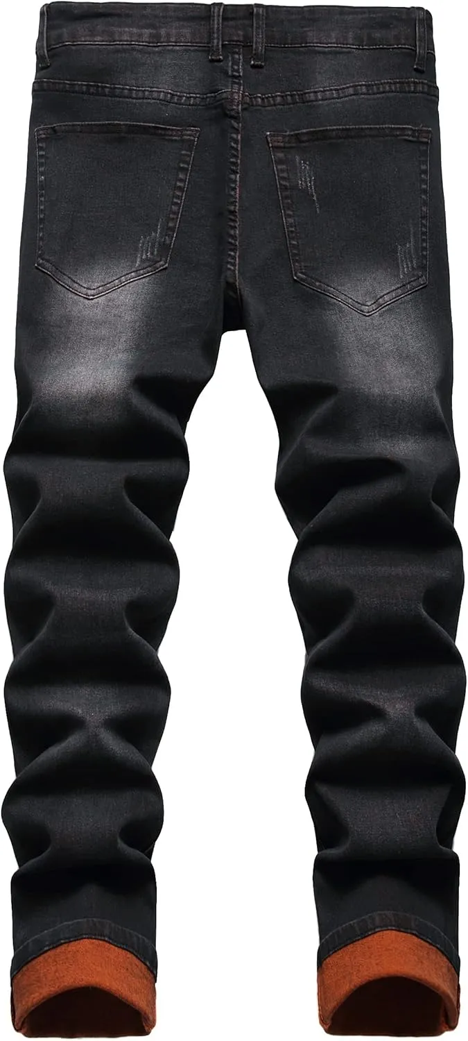 Men's Slim-fit Stretch Denim Jeans Featuring a Ripped Stretch Regular Pants