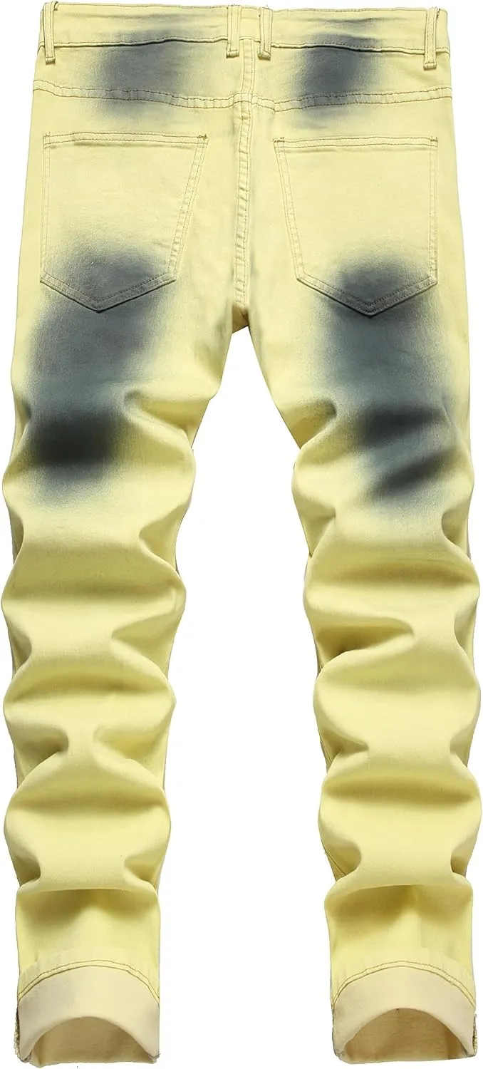 Men's Slim-fit Stretch Denim Jeans Featuring a Ripped Stretch Regular Pants