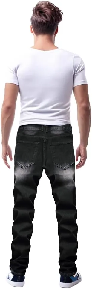 Men's Slim-fit Stretch Denim Jeans Featuring a Ripped Stretch Regular Pants