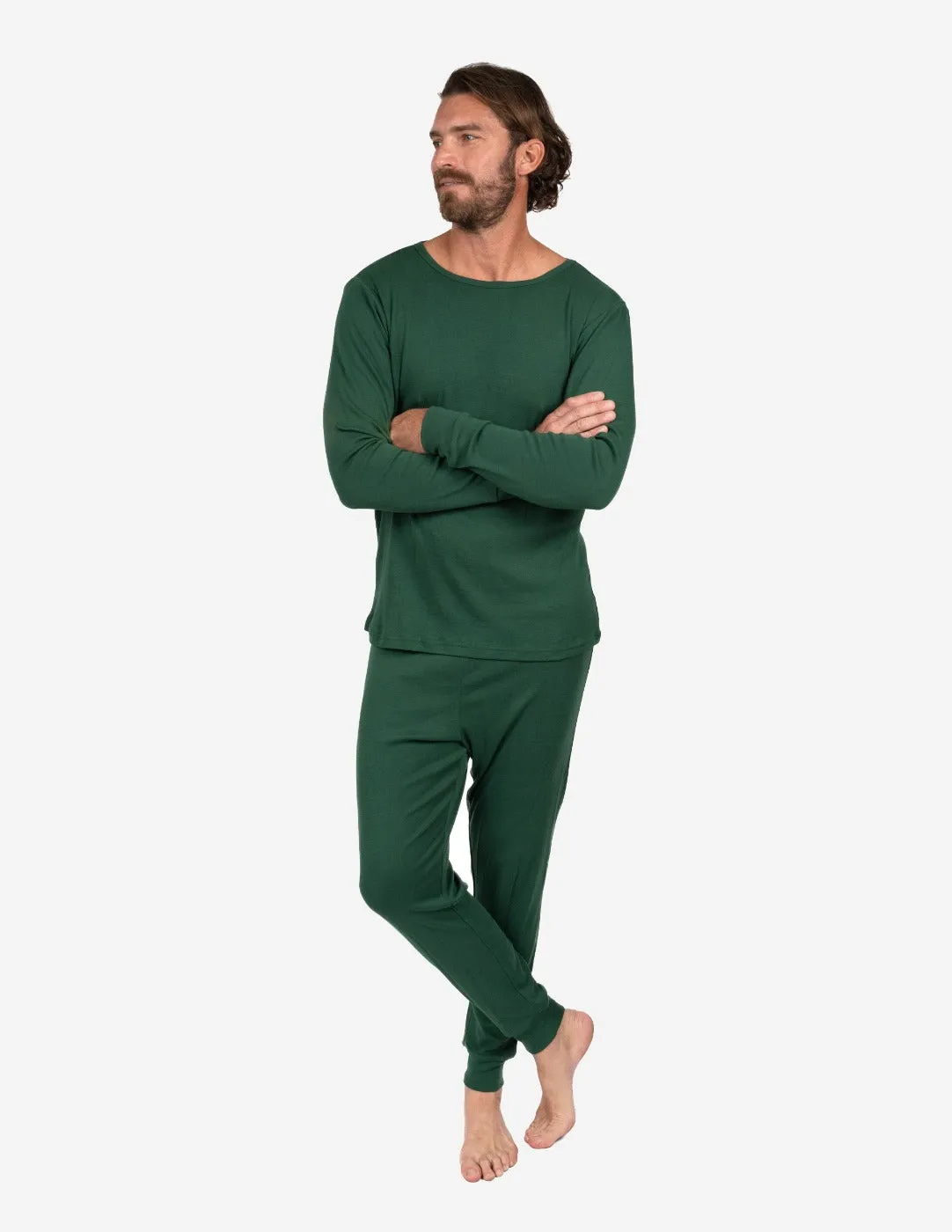Mens Solid Dark Green Pajamas