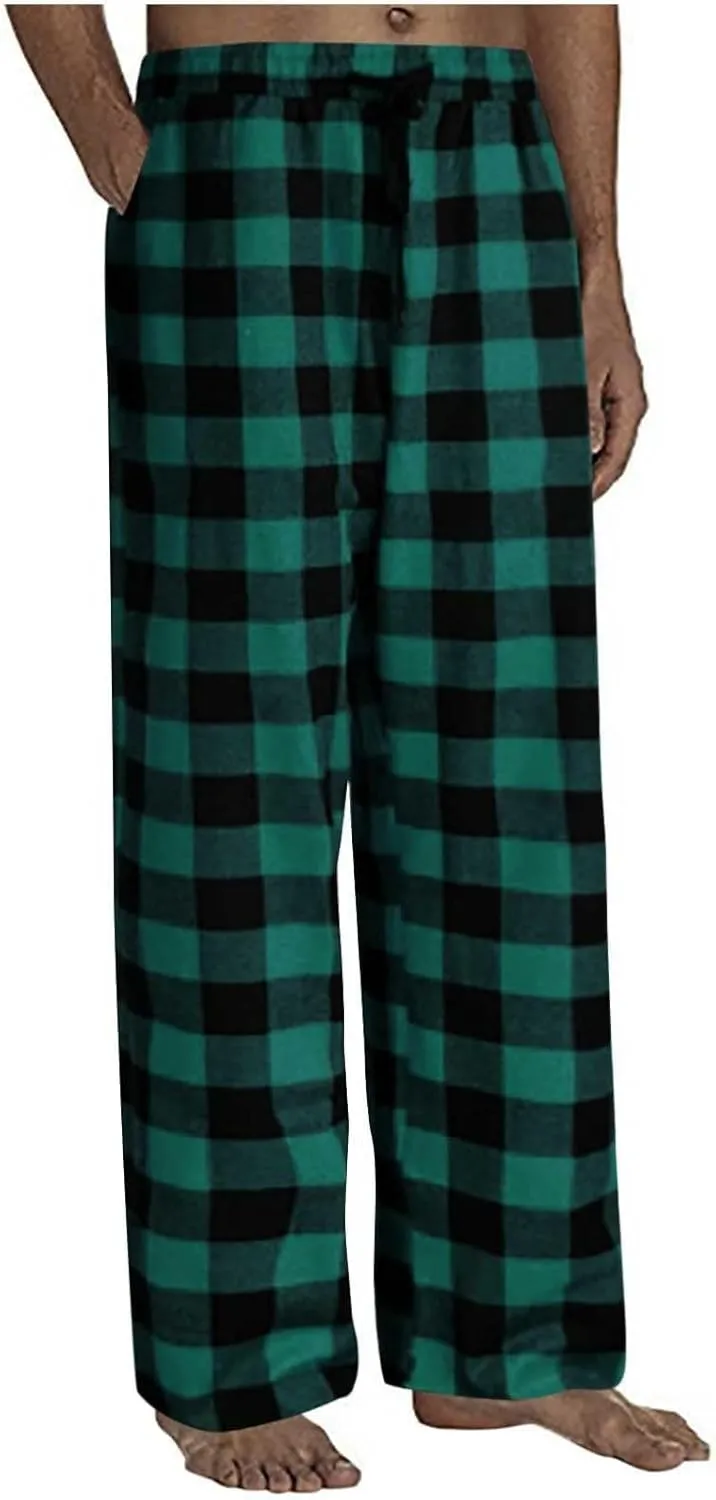 Men's Sweatpants Drawstring Lounge Bottoms Plaid Print Adjustable Pants Workout Lightweight Pajama Pant with Pockets