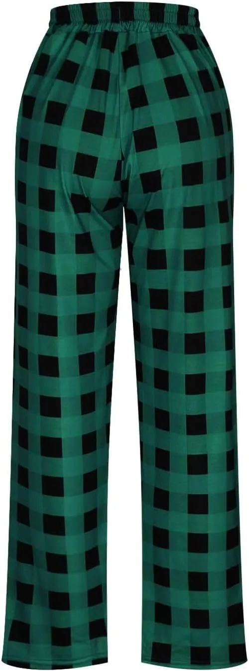Men's Sweatpants Drawstring Lounge Bottoms Plaid Print Adjustable Pants Workout Lightweight Pajama Pant with Pockets