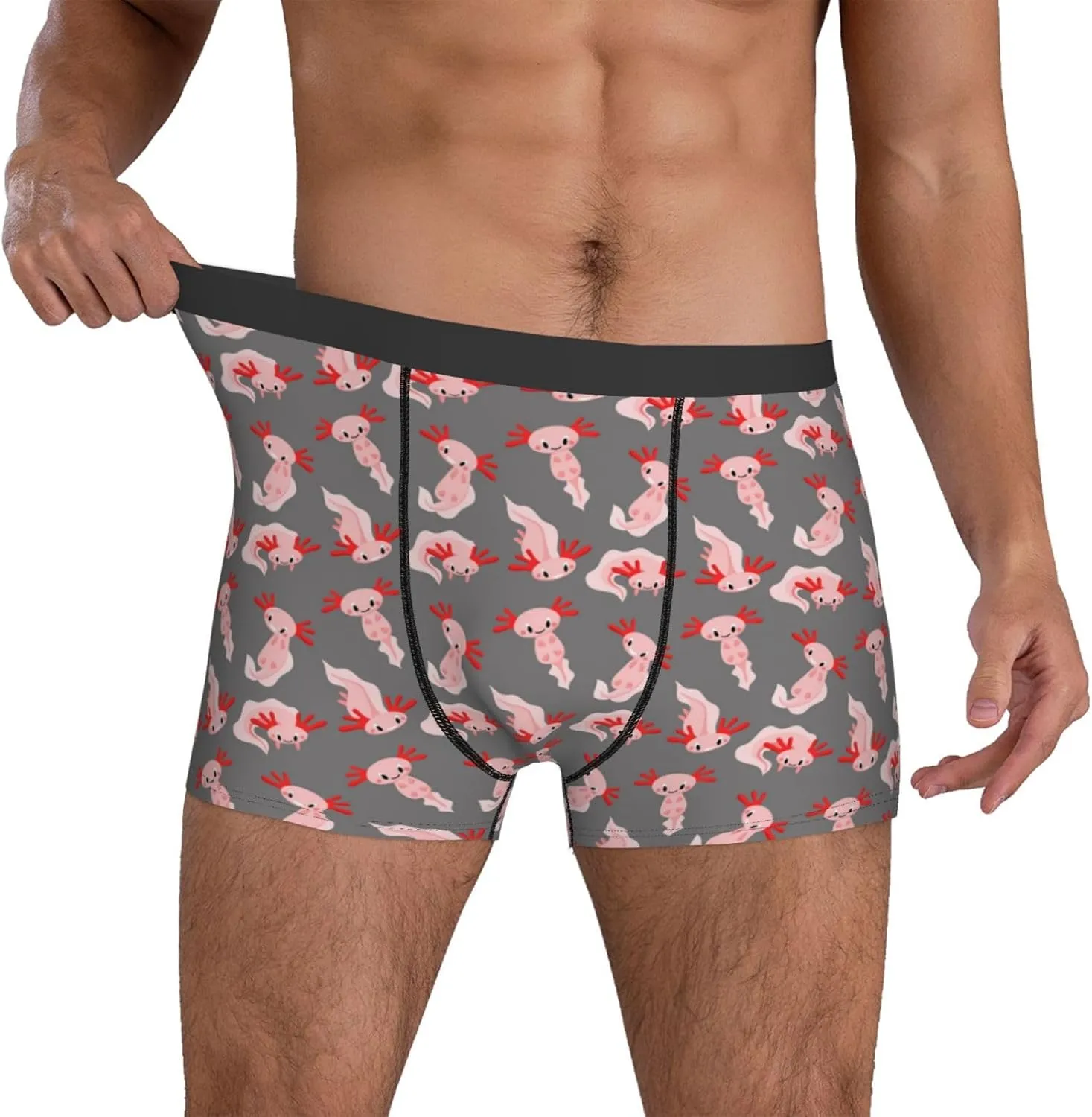 Mens Underwear Boxer Briefs - Cartoon Cute Axolotl Pink_C Breathable Men's Boxer Briefs with Flex Waistband