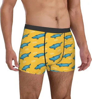 Mens Underwear Boxer Briefs - Cartoon Cute Crocodile Yellow Breathable Men's Boxer Briefs with Flex Waistband