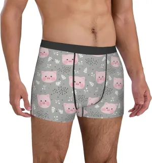 Mens Underwear Boxer Briefs - Cartoon Cute Pig Face Breathable Men's Boxer Briefs with Flex Waistband