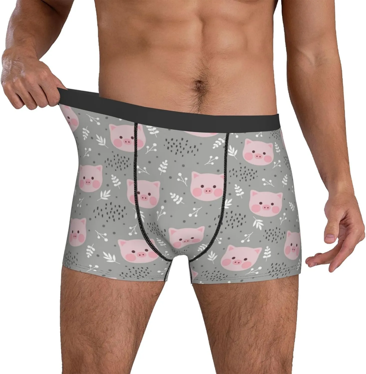 Mens Underwear Boxer Briefs - Cartoon Cute Pig Face Breathable Men's Boxer Briefs with Flex Waistband