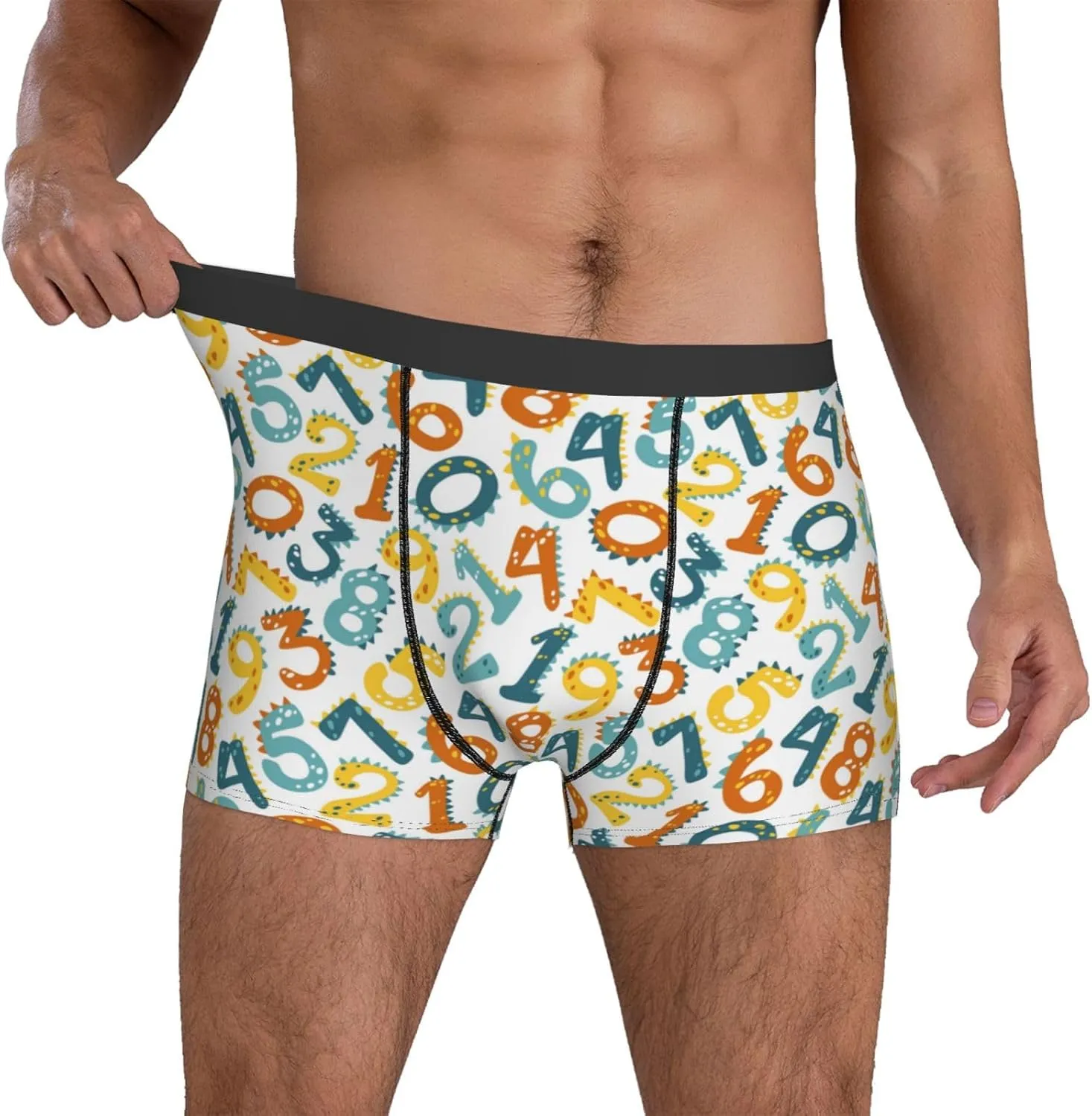Mens Underwear Boxer Briefs - cartoon Math number Print Breathable Men's Boxer Briefs with Flex Waistband