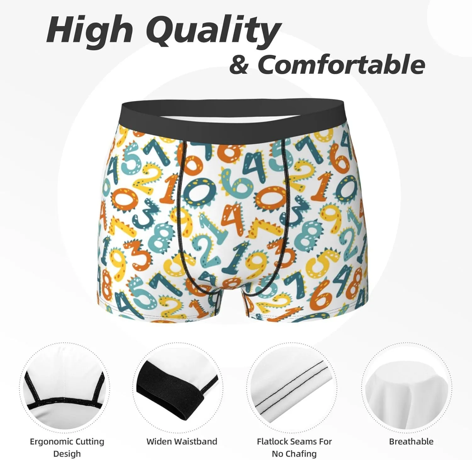 Mens Underwear Boxer Briefs - cartoon Math number Print Breathable Men's Boxer Briefs with Flex Waistband