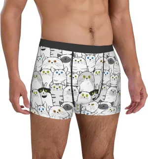 Mens Underwear Boxer Briefs - Classic Cute Cartoon Cat Breathable Men's Boxer Briefs with Flex Waistband