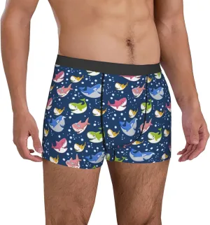 Mens Underwear Boxer Briefs - Colorful Cartoon Funny Cute Shark Breathable Men's Boxer Briefs with Flex Waistband