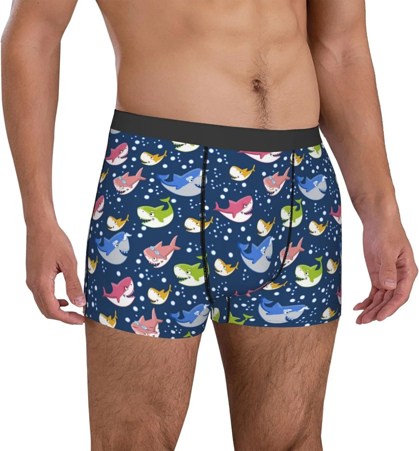 Mens Underwear Boxer Briefs - Colorful Cartoon Funny Cute Shark Breathable Men's Boxer Briefs with Flex Waistband