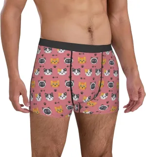 Mens Underwear Boxer Briefs - Cute Cartoon Cat Fishbone Breathable Men's Boxer Briefs with Flex Waistband