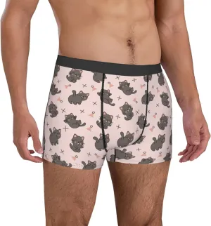 Mens Underwear Boxer Briefs - Cute Cartoon Smiling Cat Breathable Men's Boxer Briefs with Flex Waistband