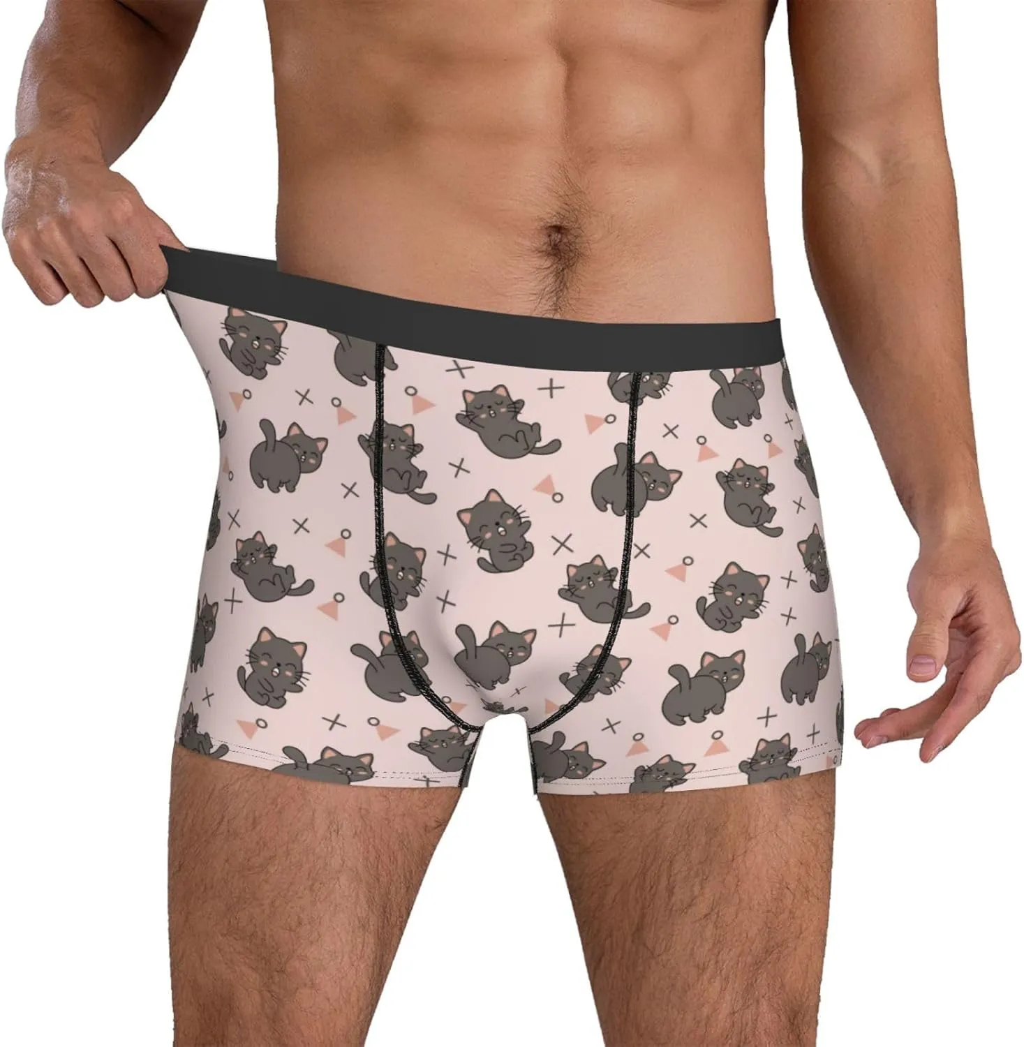 Mens Underwear Boxer Briefs - Cute Cartoon Smiling Cat Breathable Men's Boxer Briefs with Flex Waistband