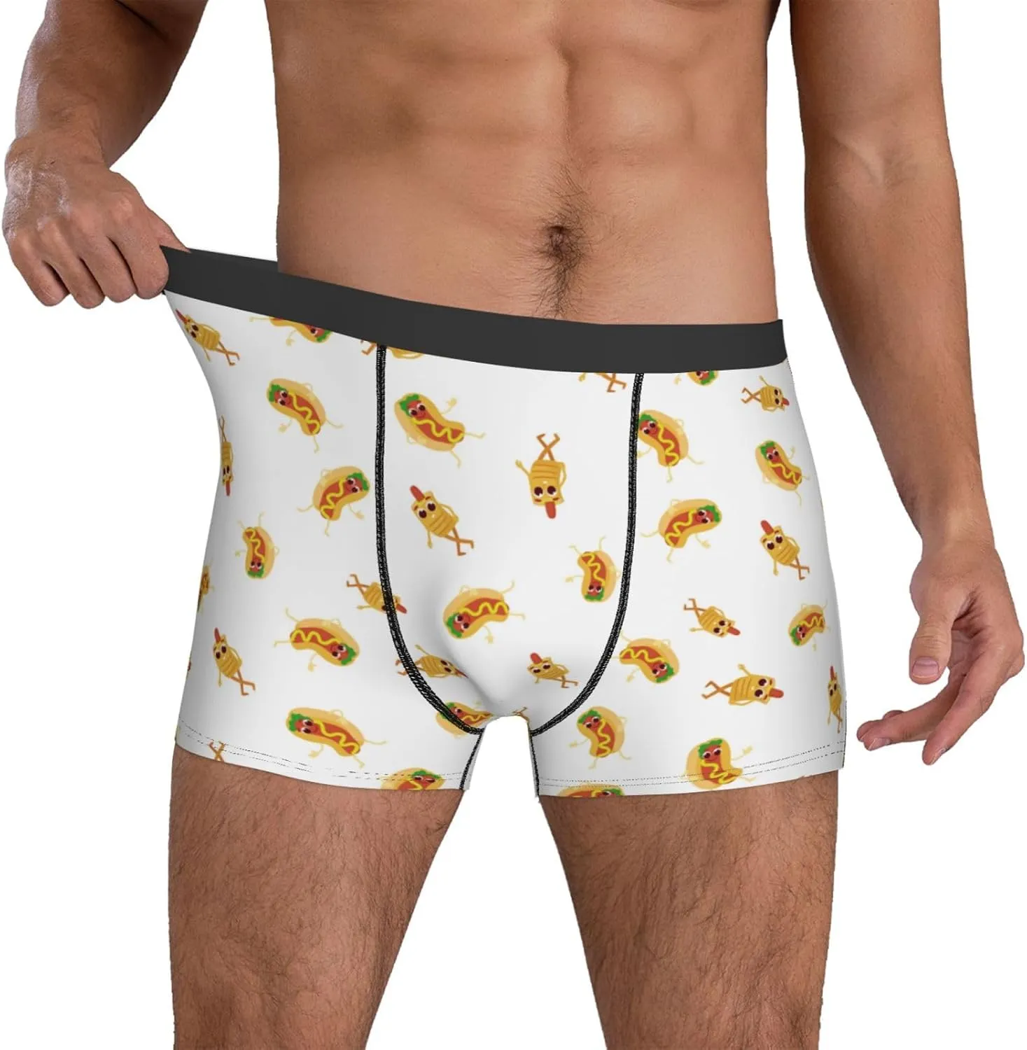 Mens Underwear Boxer Briefs - Funny Cartoon Hot Dog Print Breathable Men's Boxer Briefs with Flex Waistband