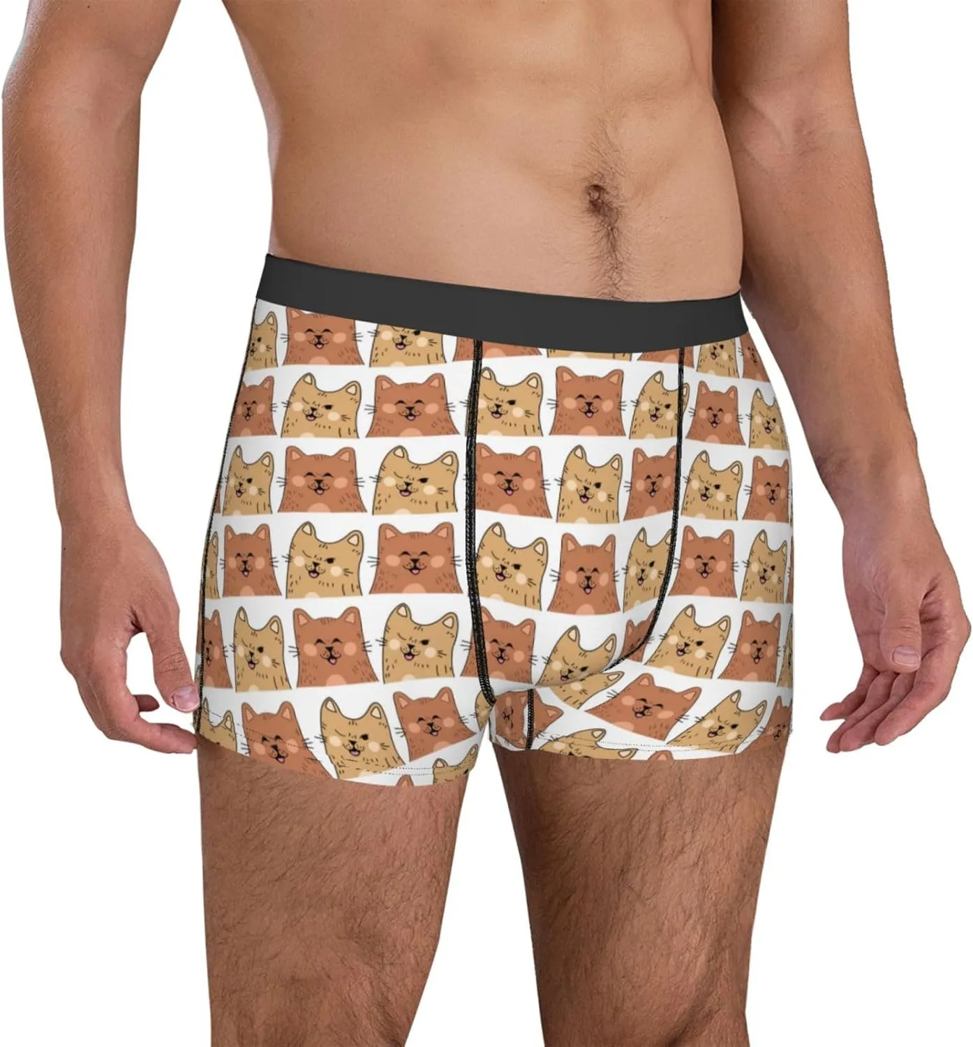 Mens Underwear Boxer Briefs - Sassy Cute Cartoon Cat Breathable Men's Boxer Briefs with Flex Waistband