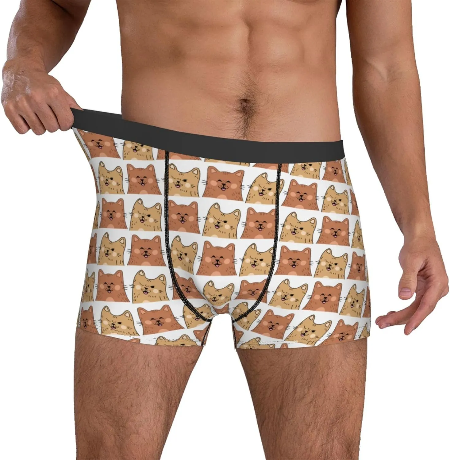 Mens Underwear Boxer Briefs - Sassy Cute Cartoon Cat Breathable Men's Boxer Briefs with Flex Waistband