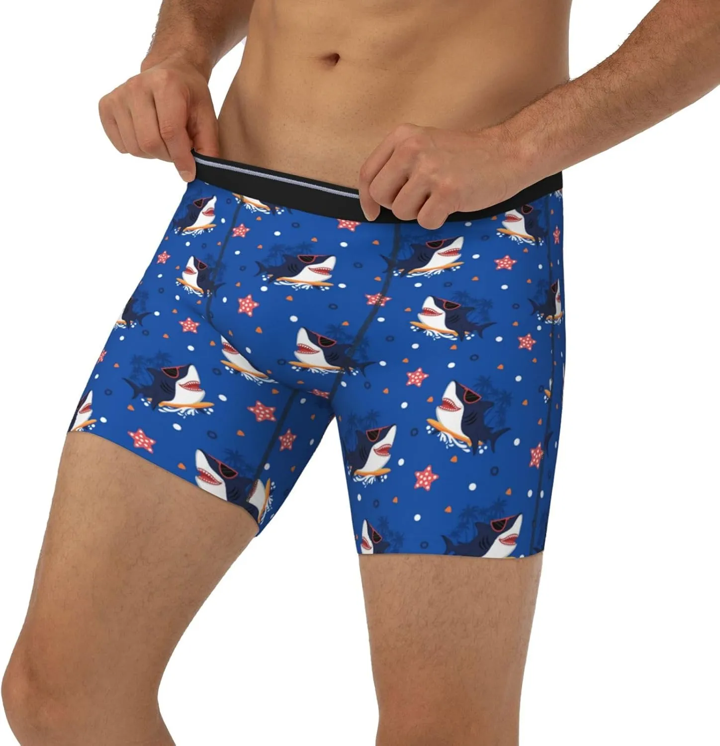 Mens Underwear Boxer Briefs - Soft Breathable Cartoon Happy Glasses Cute Shark Men Underwear Boxer Briefs
