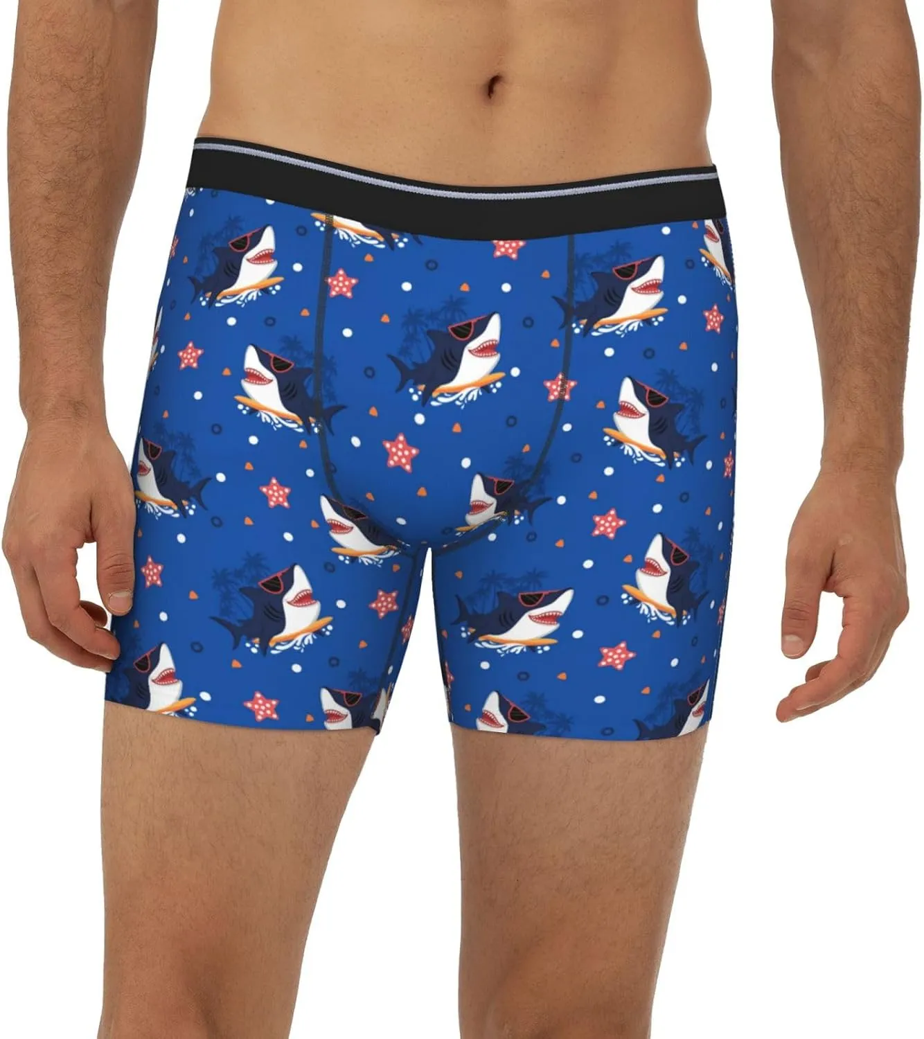 Mens Underwear Boxer Briefs - Soft Breathable Cartoon Happy Glasses Cute Shark Men Underwear Boxer Briefs
