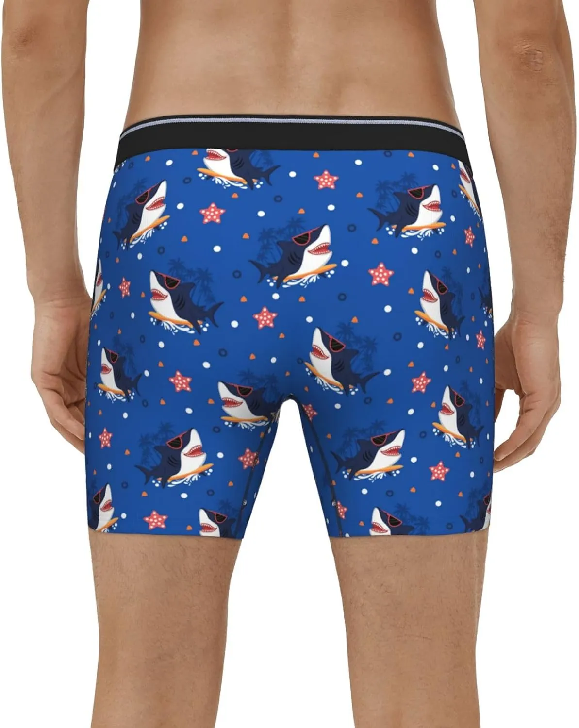 Mens Underwear Boxer Briefs - Soft Breathable Cartoon Happy Glasses Cute Shark Men Underwear Boxer Briefs