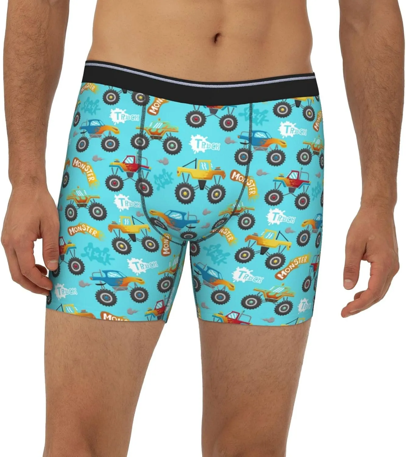 Mens Underwear Boxer Briefs - Soft Breathable Cartoon Monster Truck Men Underwear Boxer Briefs