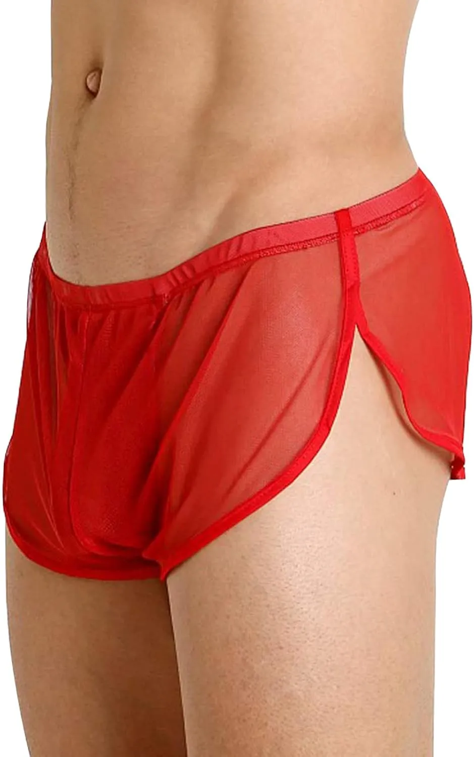 Mens Underwear Sexy Mesh Breathable Boxer Briefs See Through Side Split Soft Breathable Cool Transparent Brief Shorts