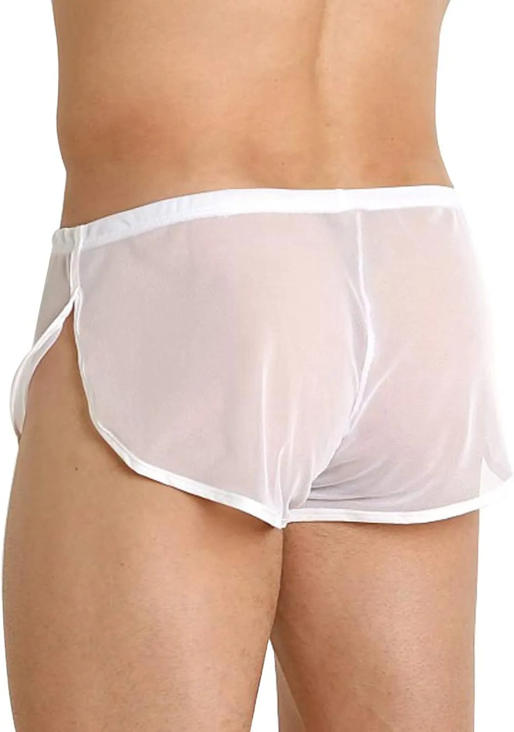 Mens Underwear Sexy Mesh Breathable Boxer Briefs See Through Side Split Soft Breathable Cool Transparent Brief Shorts