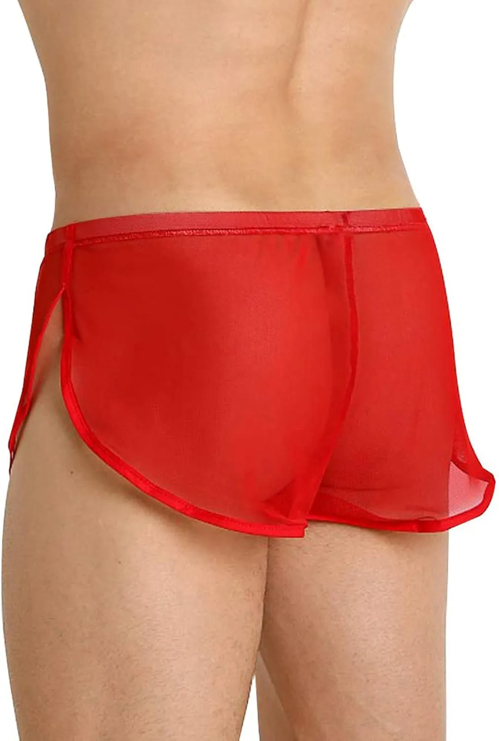 Mens Underwear Sexy Mesh Breathable Boxer Briefs See Through Side Split Soft Breathable Cool Transparent Brief Shorts