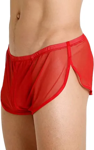 Mens Underwear Sexy Mesh Breathable Boxer Briefs See Through Side Split Soft Breathable Cool Transparent Brief Shorts