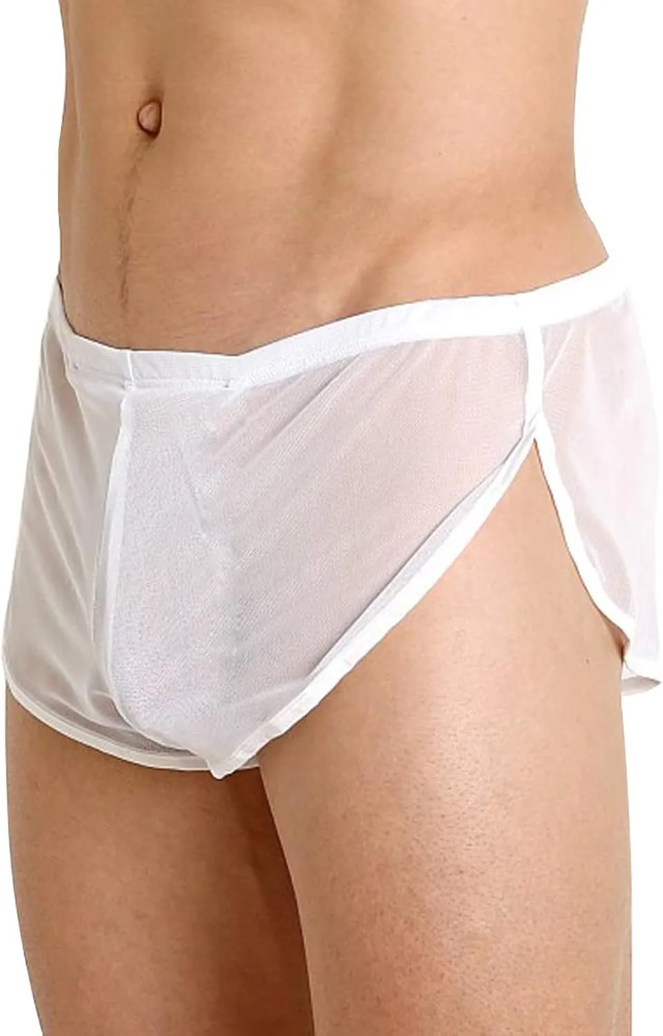 Mens Underwear Sexy Mesh Breathable Boxer Briefs See Through Side Split Soft Breathable Cool Transparent Brief Shorts