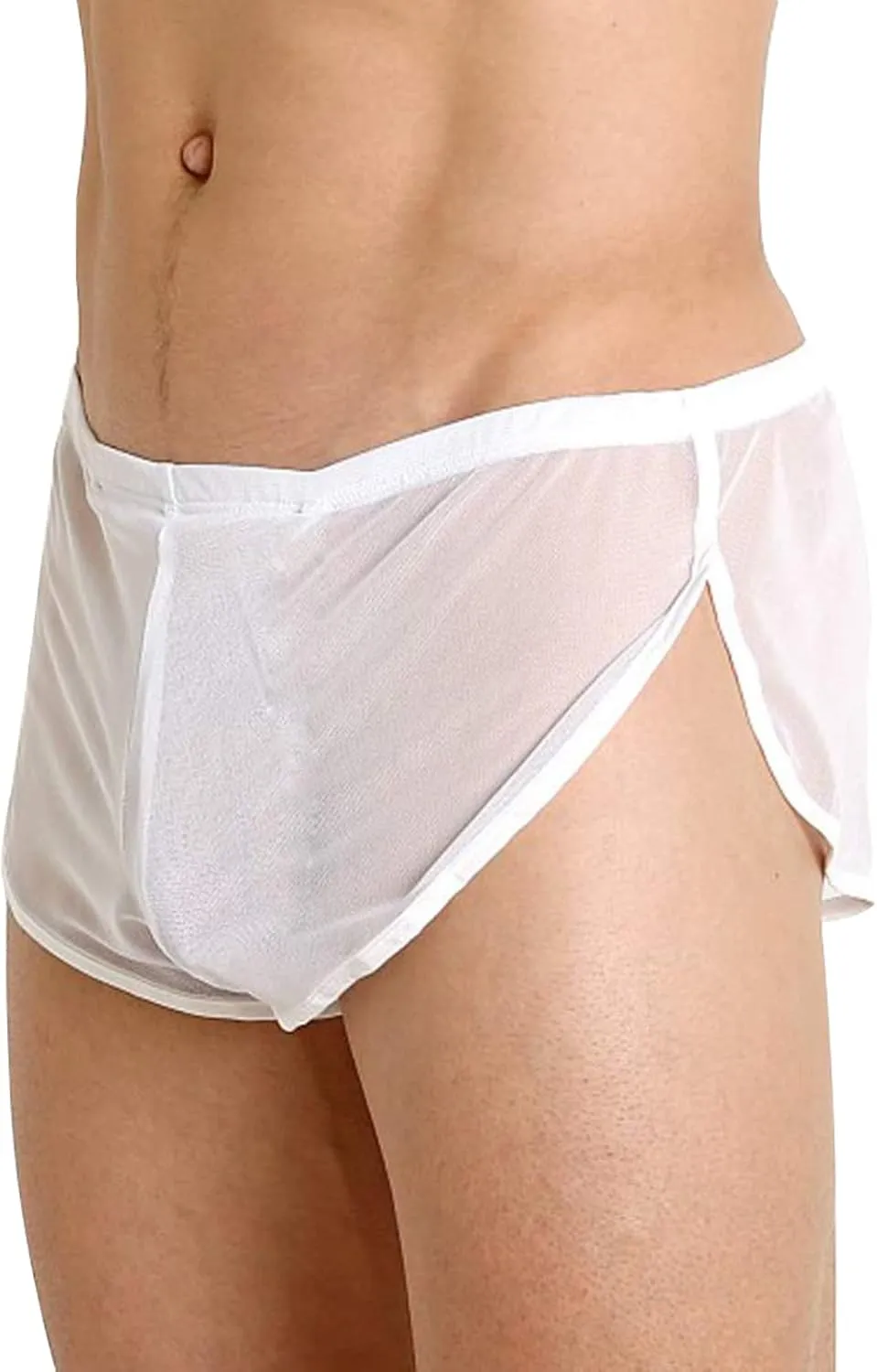 Mens Underwear Sexy Mesh Breathable Boxer Briefs See Through Side Split Soft Breathable Cool Transparent Brief Shorts