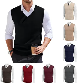 Men's Wool Blended Vest Sweater Vest V Neck Sleeveless Sweater Slim Relaxed Fit Casual Knitted Pullover Sweater 2025