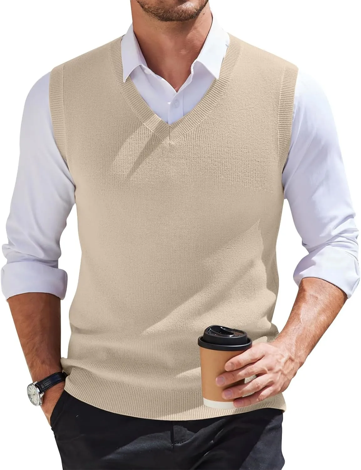 Men's Wool Blended Vest Sweater Vest V Neck Sleeveless Sweater Slim Relaxed Fit Casual Knitted Pullover Sweater 2025