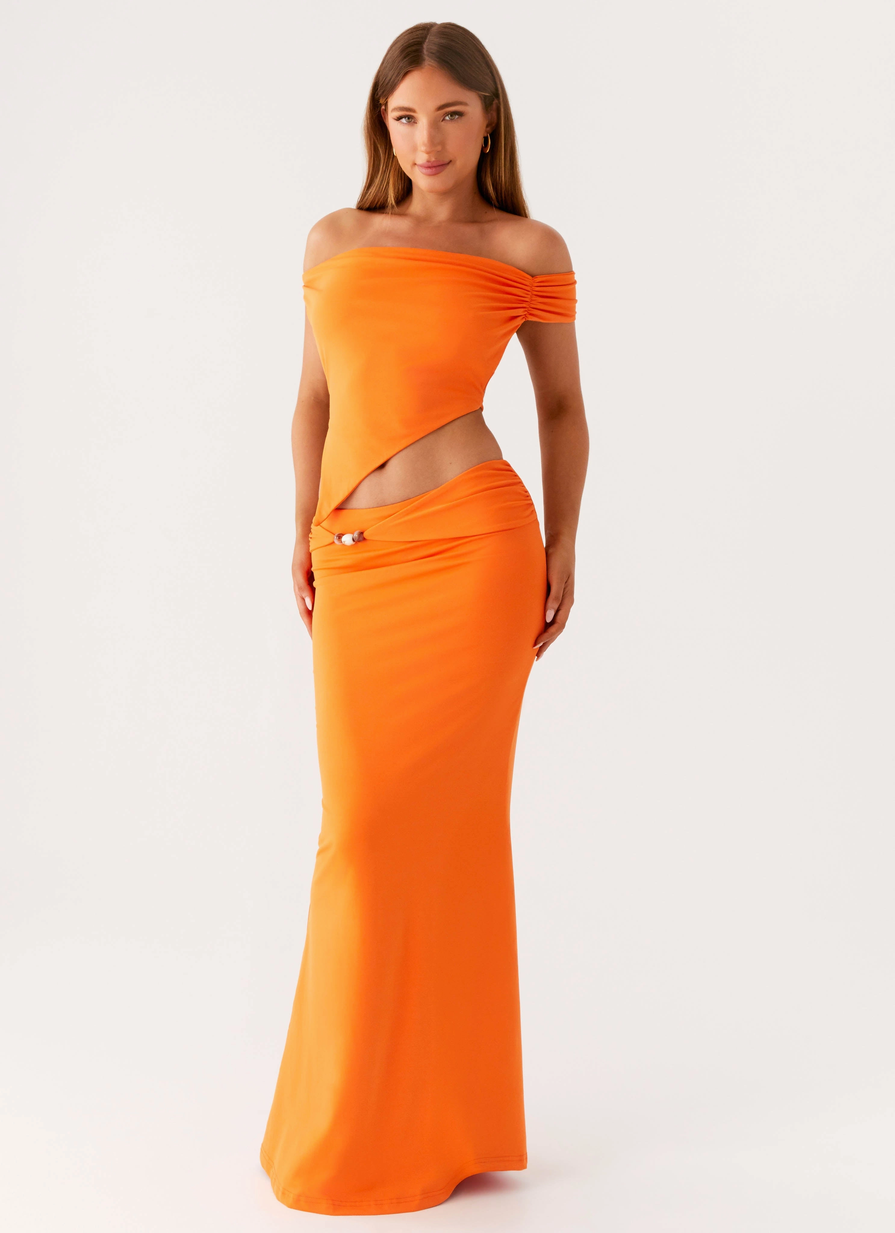 Mention Maxi Skirt - Orange Matte Texture Laser Cut Edges