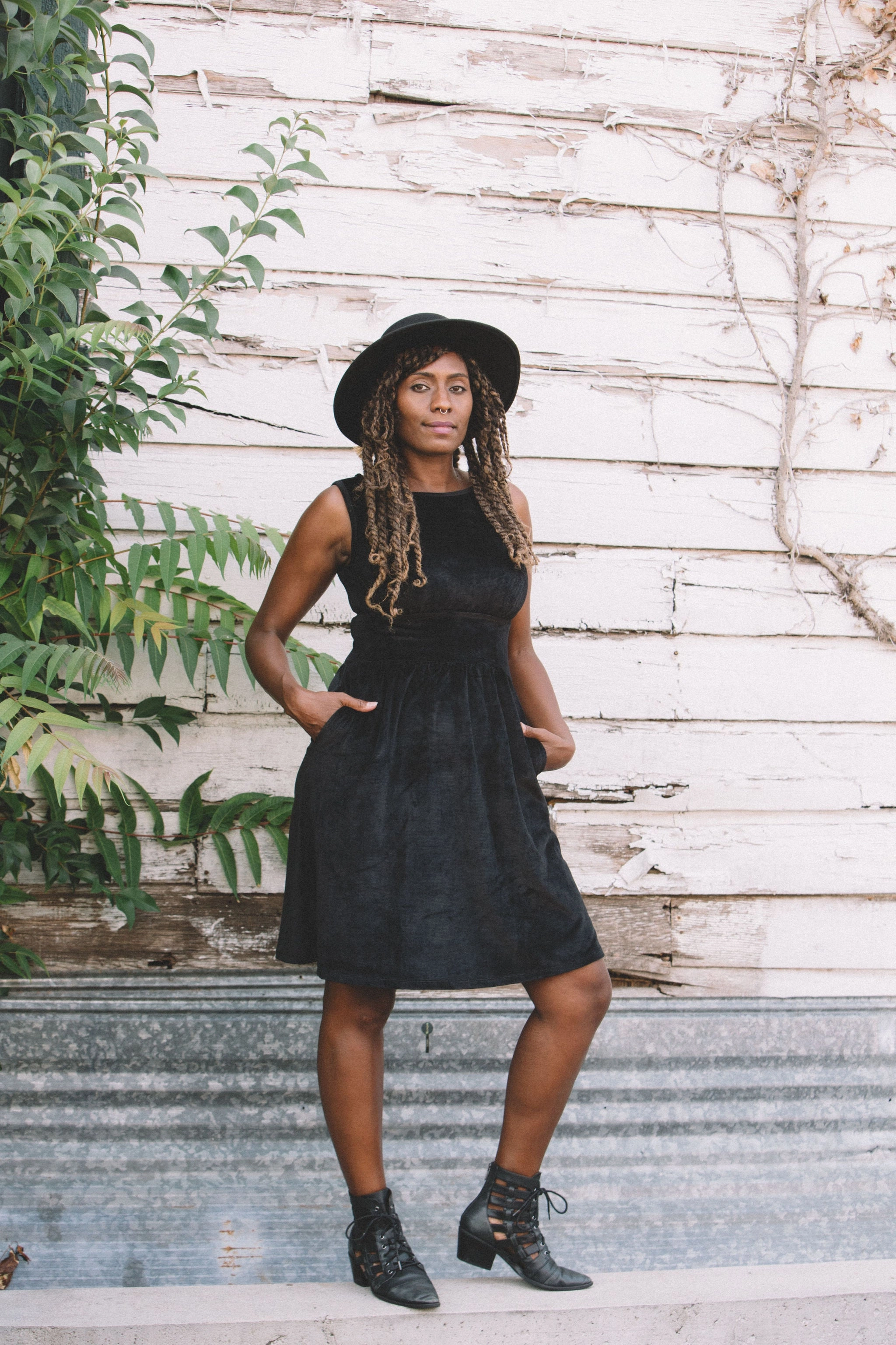 Mere Dress in Black Ribbed Velvet Perfect For Work Chic Spirit
