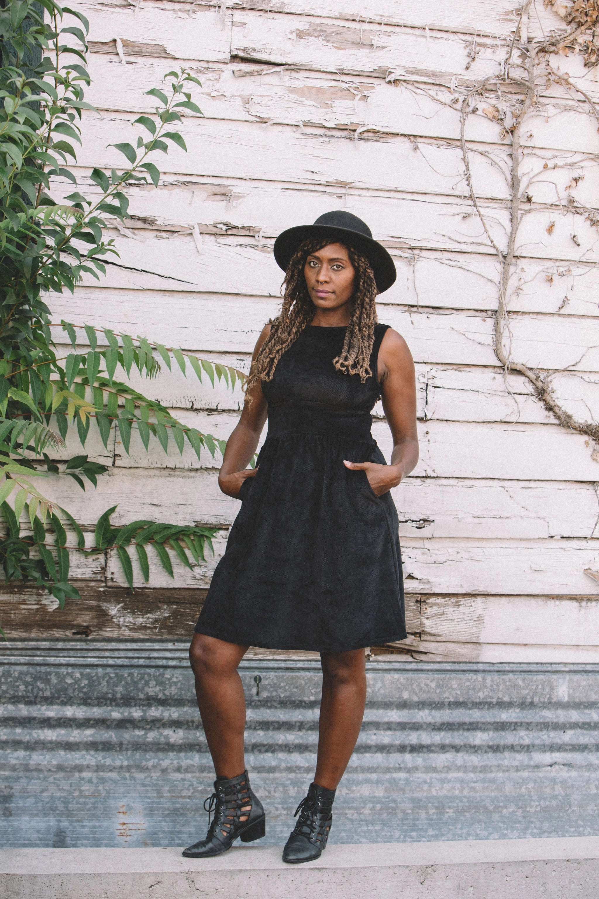 Fall Comfort Mere Dress in Black Ribbed Velvet