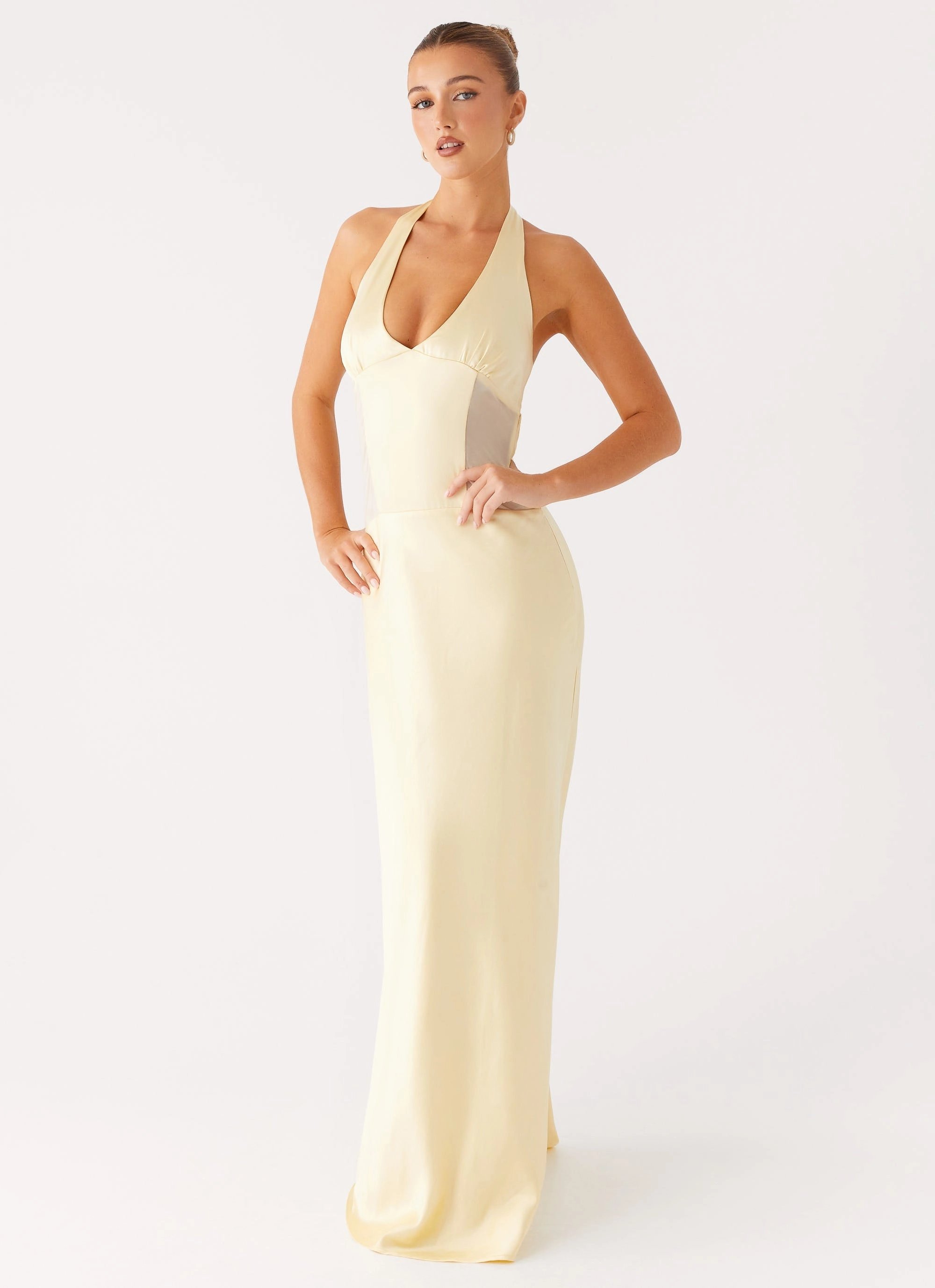 Ambre Mesh Panel Maxi Dress - Yellow Dreamy Look Olive Fresh