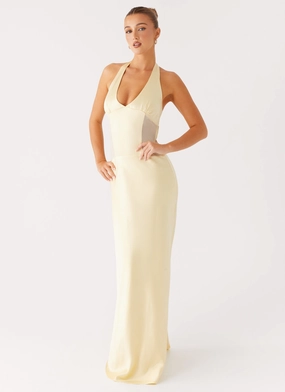 Ambre Mesh Panel Maxi Dress - Yellow Dreamy Look Olive Fresh