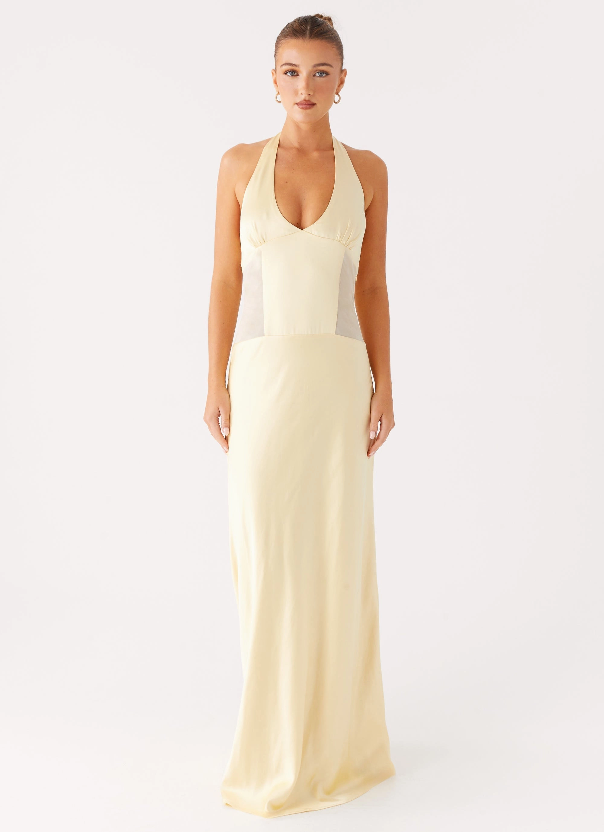 Ambre Mesh Panel Maxi Dress - Yellow Vintage Vibe Short Sleeve